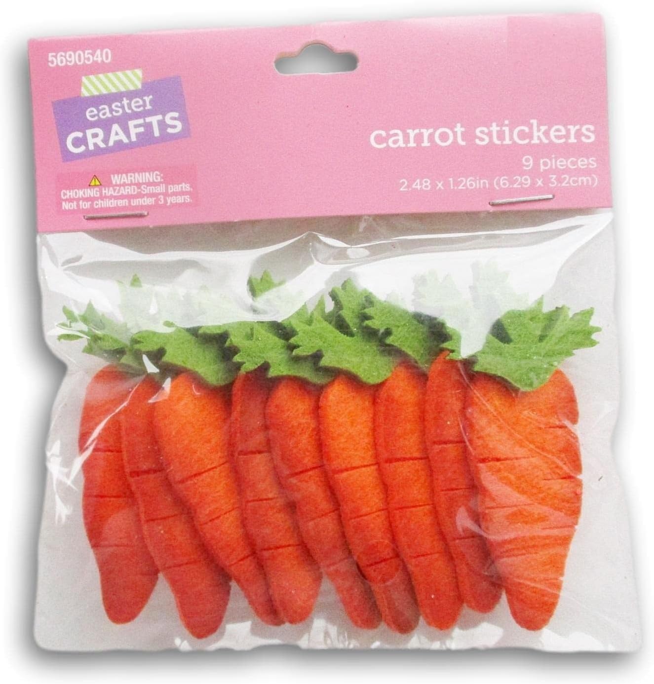 Carrot Felt 3D Stickers for Crafts, Scrapbooking- Bright Orange - 9 Piece