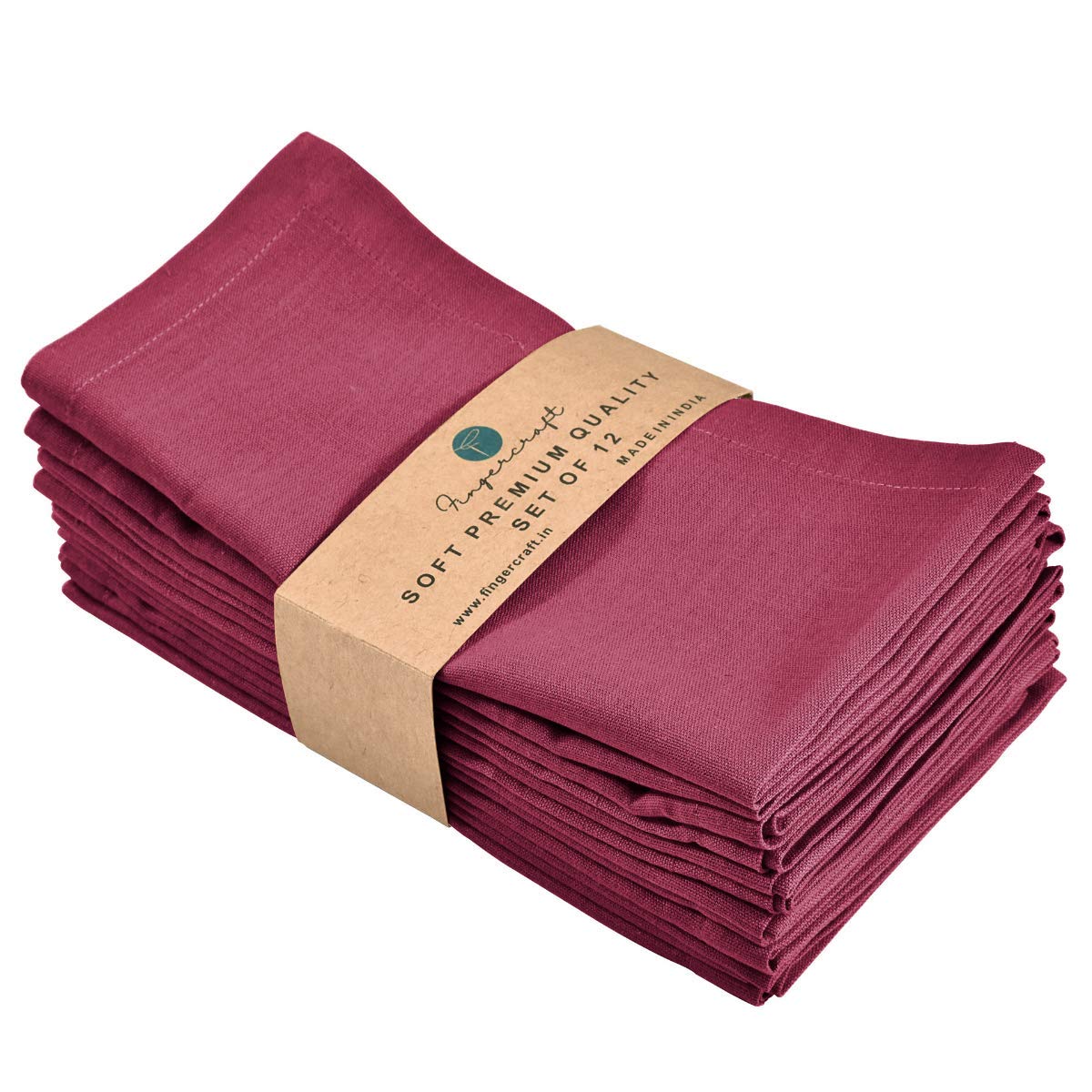 FINGERCRAFT Table Napkins, Cotton Linen Blend Fabric Dinner Cloth Napkins, 18" x 18", Mitered Corners for Every Day Use Napkins are Pre Shrunk and Good Absorbency (Set of 12, Burgundy)