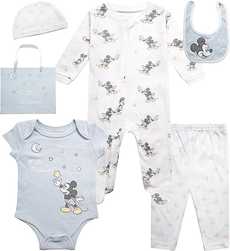Disney Ropa para bebé recién nacido, 7 piezas, Mickey Mouse Winnie the Pooh, babero, enterizo, gorro, bolsa de regalo, conjunto de regalo