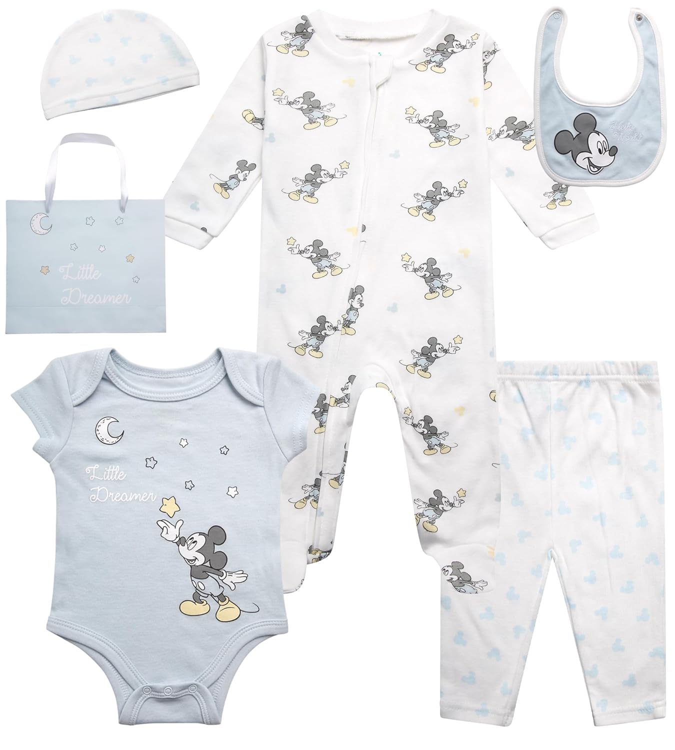 Disney Newborn Baby Girl Boy Clothes - 7 Piece Mickey Mouse Winnie the Pooh Bib Onesie Overall Beanie
