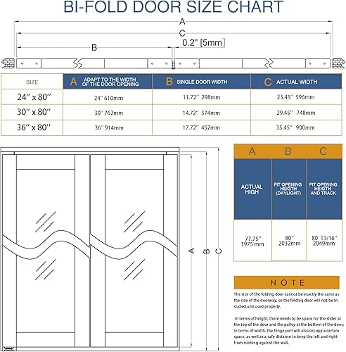 Miniatura 5 de BARNER HOME Puertas doblables, puertas de armario de un espejo para 24 pulgadas x 80 pulgadas. Apertura, puertas plegables para armario con kits de