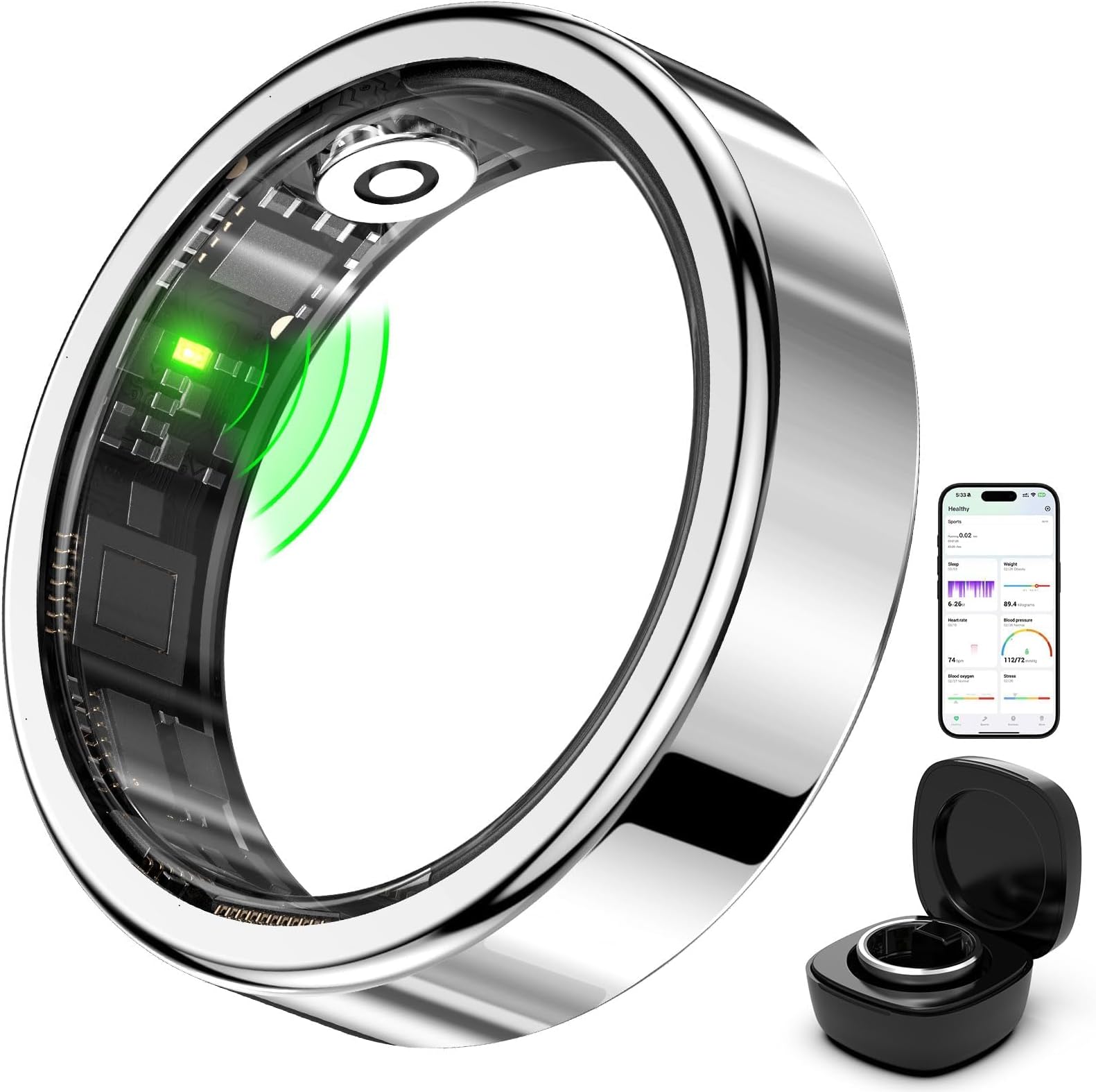 FitElf 3 Pro Smart Ring Fitness Tracker, Health Sleep Tracker, Blood Pressure, Heart Rate and Oxygen Monitor Ring for Women/Men, IP68, No Subscription, 10-Day Battery Life (Silver 10)