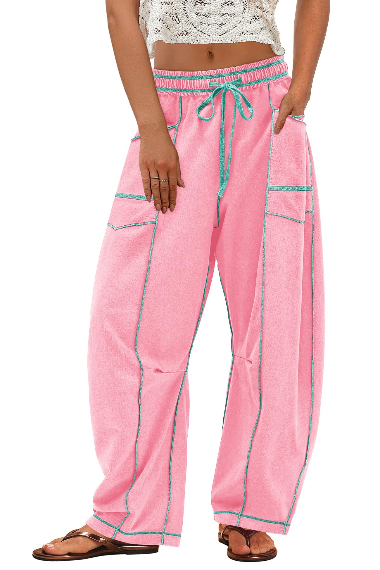 ReachMe Womens Barrel Sweatpants Baggy Wide Leg Pants Drawstring Travel Pants Casual Fall Outfits 2025