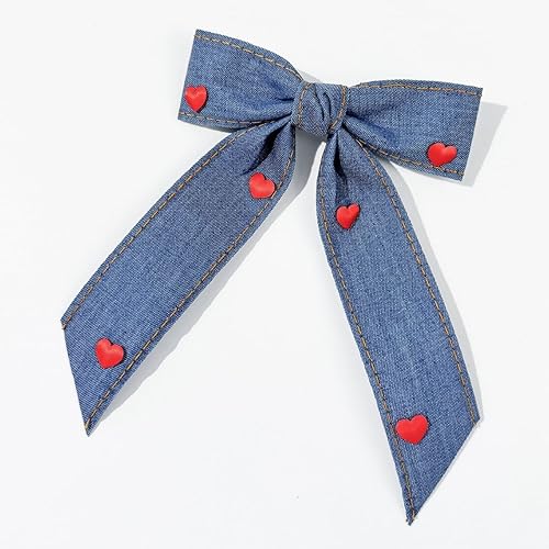 Miniatura 9 de Pinza para el pelo de mezclilla azul, con lazo para niñas, color azul, vaqueros, pasador para el pelo para niñas, lazos grandes, BW01 (azul claro)