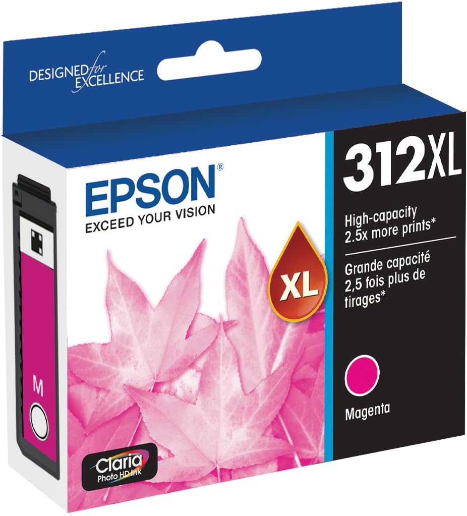 Epson T312XL120 Claria Photo HD Black High Capacity Cartridge Ink & T312XL320 Claria Photo HD Magenta High Capacity Cartridge Ink