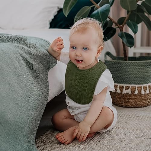 Miniatura 5 de GLLQUEN BABY Paquete de 8 baberos de muselina para niños y niñas, baberos ajustables para babear y dentición, babero bandana de algodón suave para
