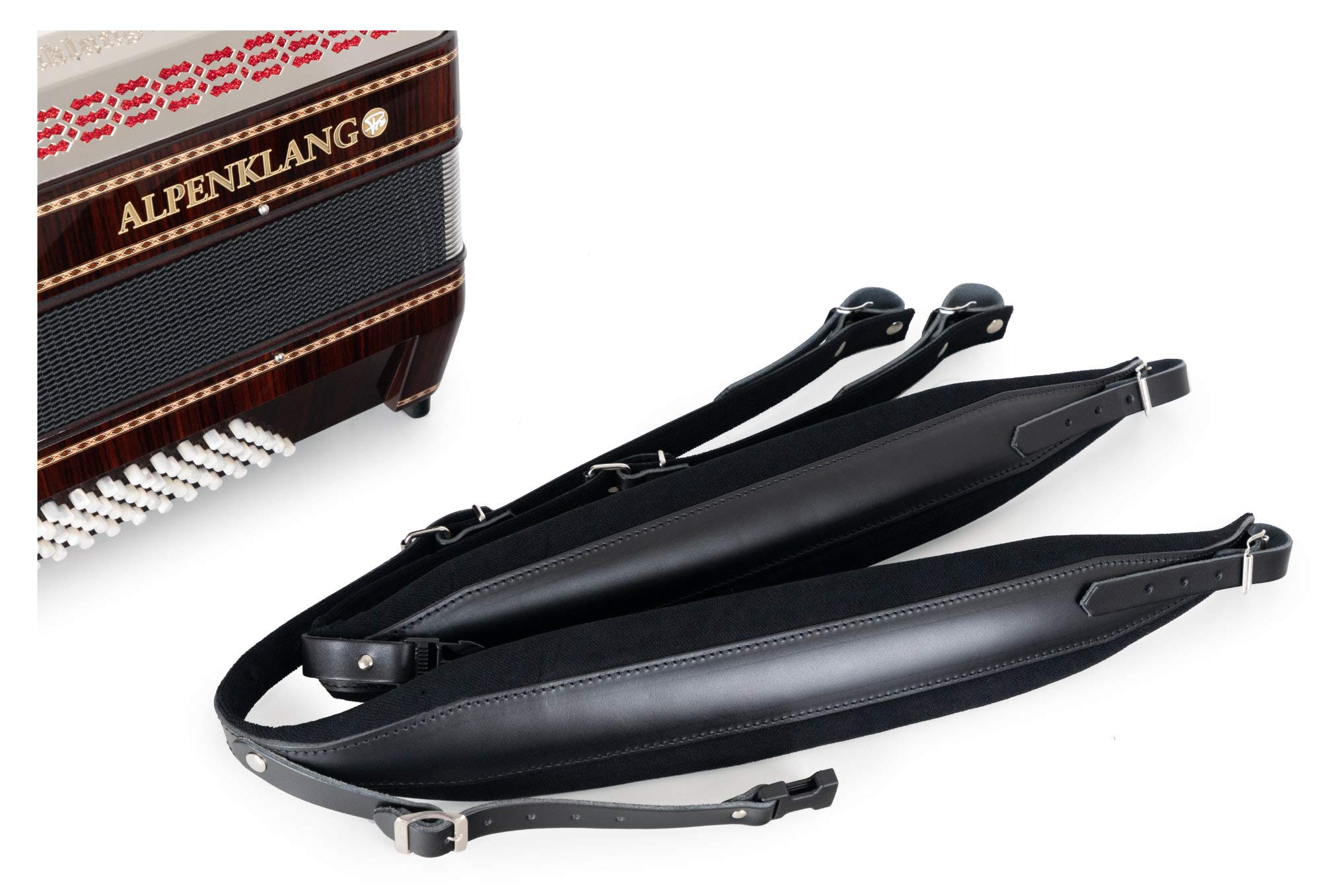 Alpenklang Pro Akkordeon III 72 M Palisander, 6 Diskant-Register, 72 Bässe | 34 Diskant-Tasten aus Perlmutt, 3-chörig im Diskant, Kräftiger, 4-chöriger Standard-Bass, Abmessungen: ca. 42 x 44 x 27 cm