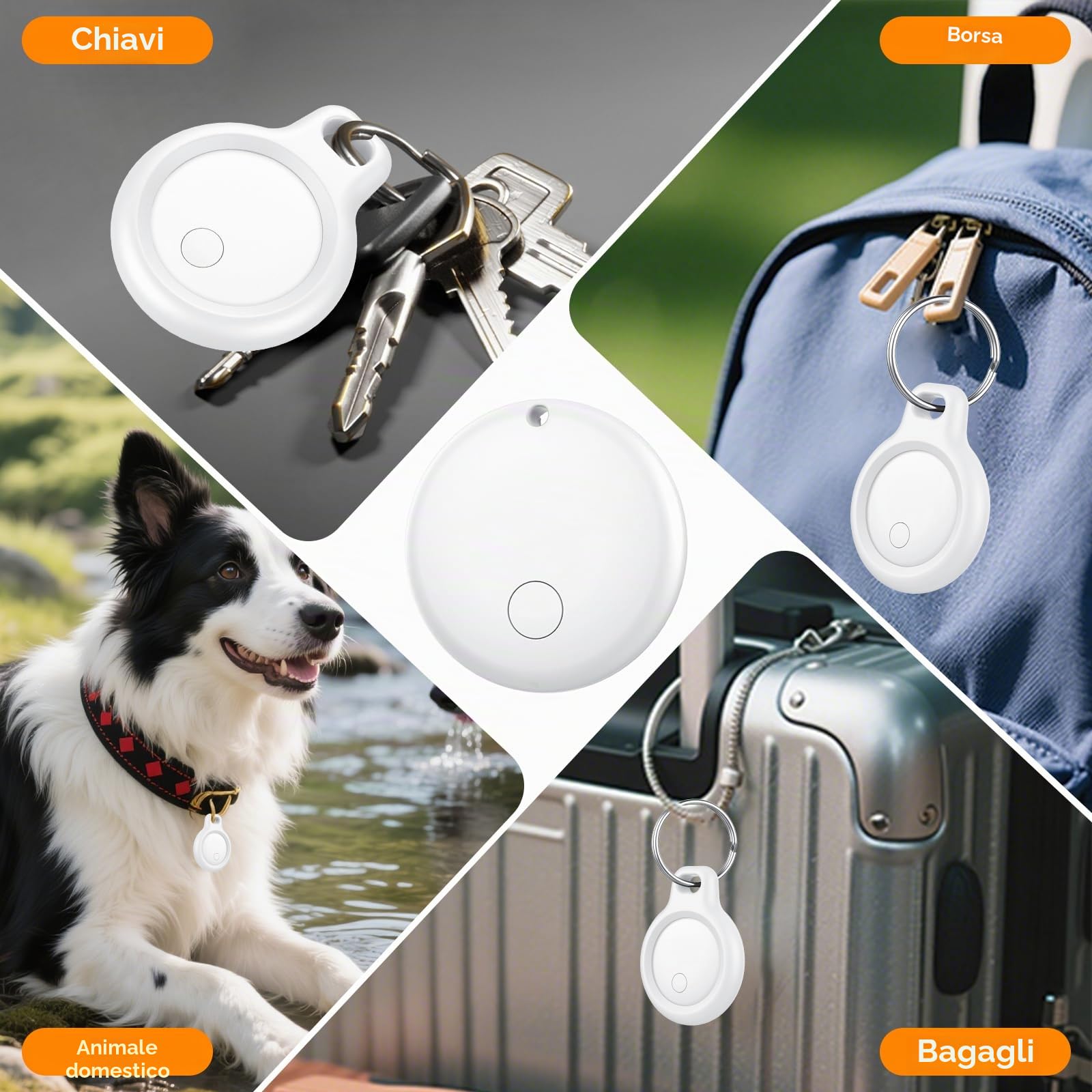 Android Smart Tag, Tracker con Google's Find Hub (Solo Android), IP68 Impermeabile, Bluetooth Localizzatore con Custodia Protettiva, Trova Oggetti per Chiavi/Bagagli/Portafogli, 4 Bianco