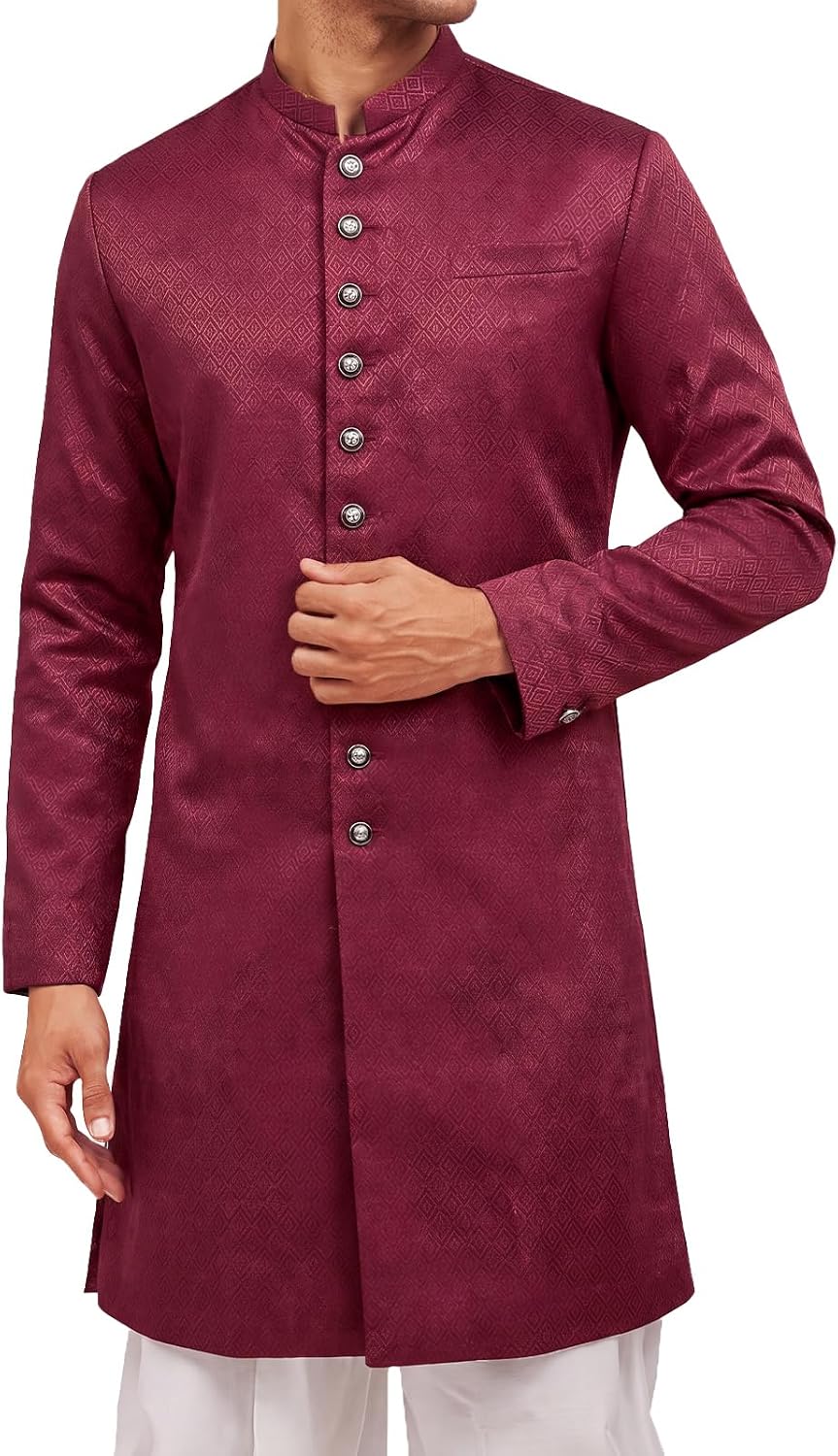 Runcati Mens Kurta Sherwani Coats Kaftan Indian Ethnic Royal Textured Suits
