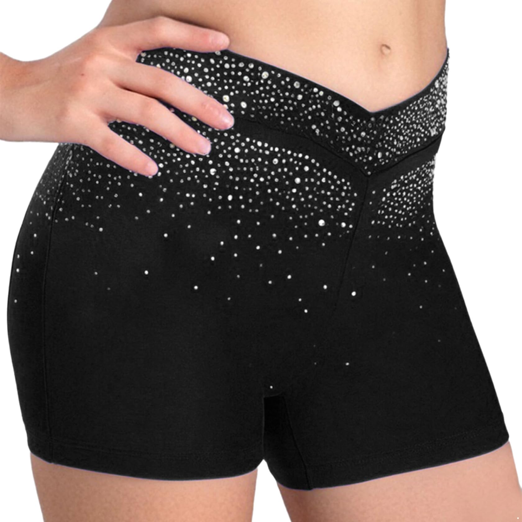 Pantalones cortos para niña con brillantes, pantalones cortos de gimnasia, pantalones cortos de deporte para niños, patinaje artístico, acrobacias, pantalones cortos, cintura elástica