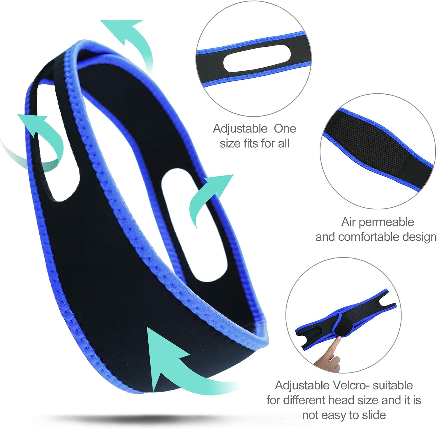 Anti Snoring Chin Strap, Adjustbale and Air Permeable Snore Stopper Chin Straps, Improving Sleeping Quality Anti Snore Chin Strap,for Man and Woman. (Blue)
