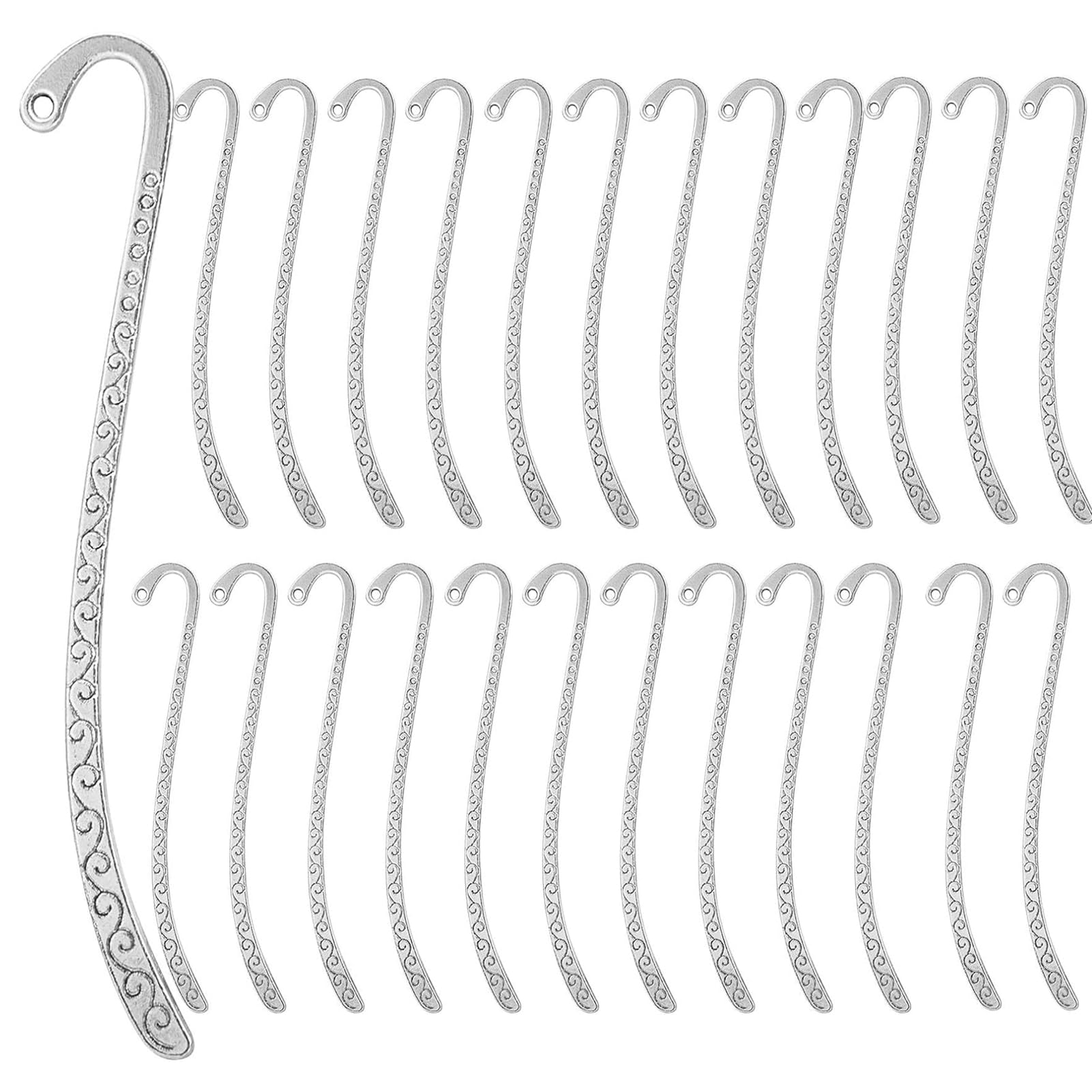 25 Pack Metal Bookmark Hairpin Hook Antique Vintage Bookmark Silver Carved Hook Bookmarks with Loop for Crafting, Book Lovers Unique Gift(Silver)