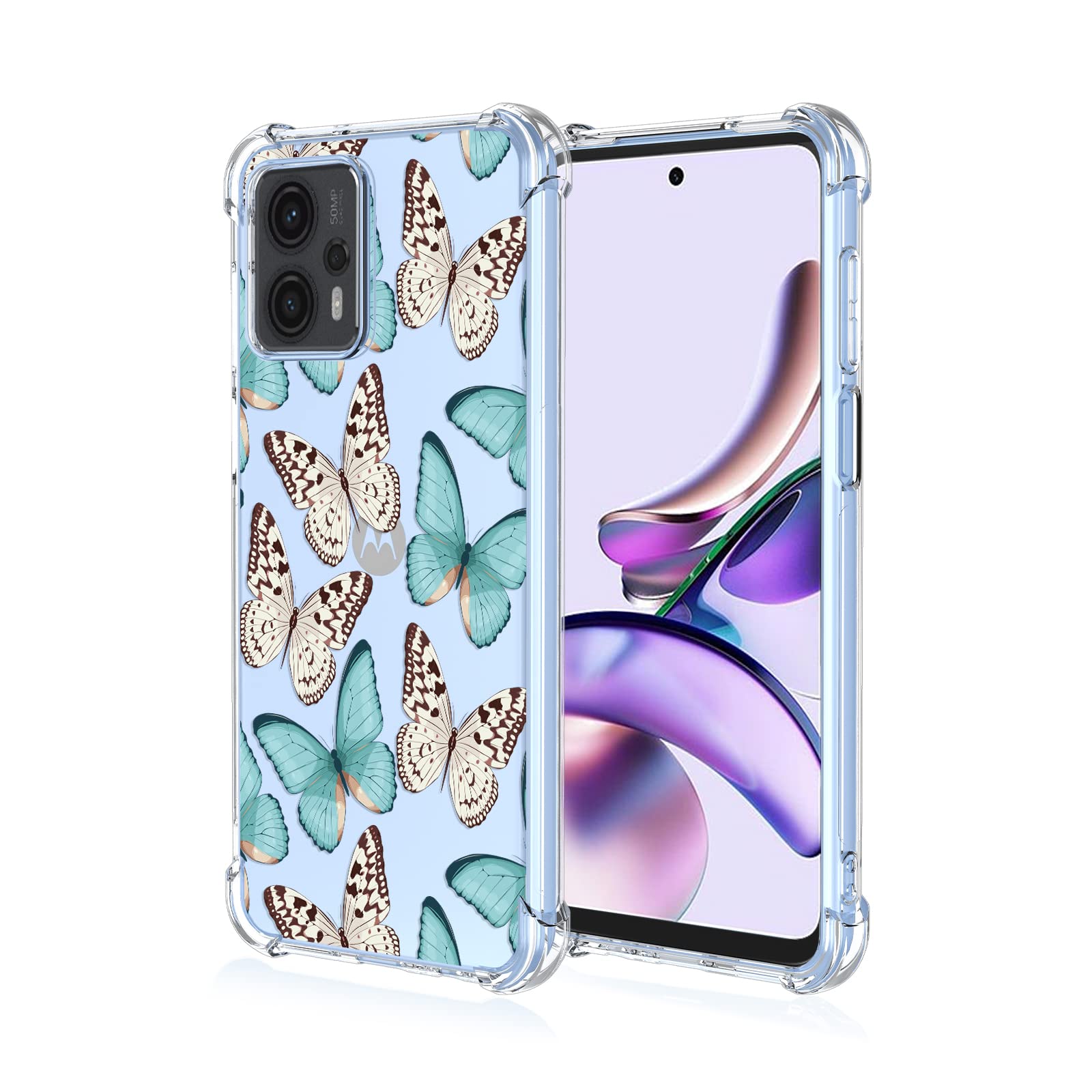 WOBURN Cover Per Motorola Moto G23: Custodia Antiurto Con Anello Girevole, Nero/Rosso, Traslucida
