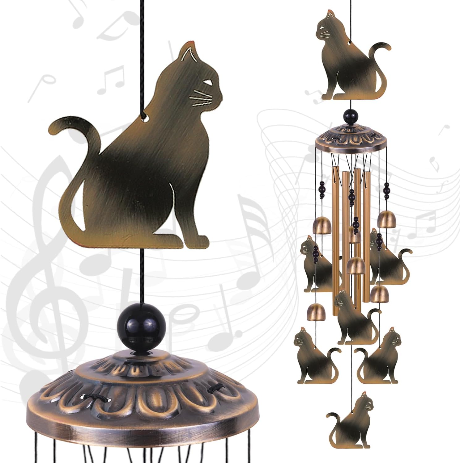 Bronze Cats Wind Chimes Decor, Mobile Wind Catcher, Retro Wind Bells, Blessing Wind Chime, Memorial Windchimes for Home, Balcony, Yard, Room, Xmas, Party, Indoor, Garden Decoration, Gifts for Mom