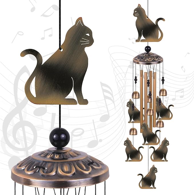 Bronze Cat Wind Chimes, Gifts for Mom, Home, Garden, Balconies, Rooms, Patio