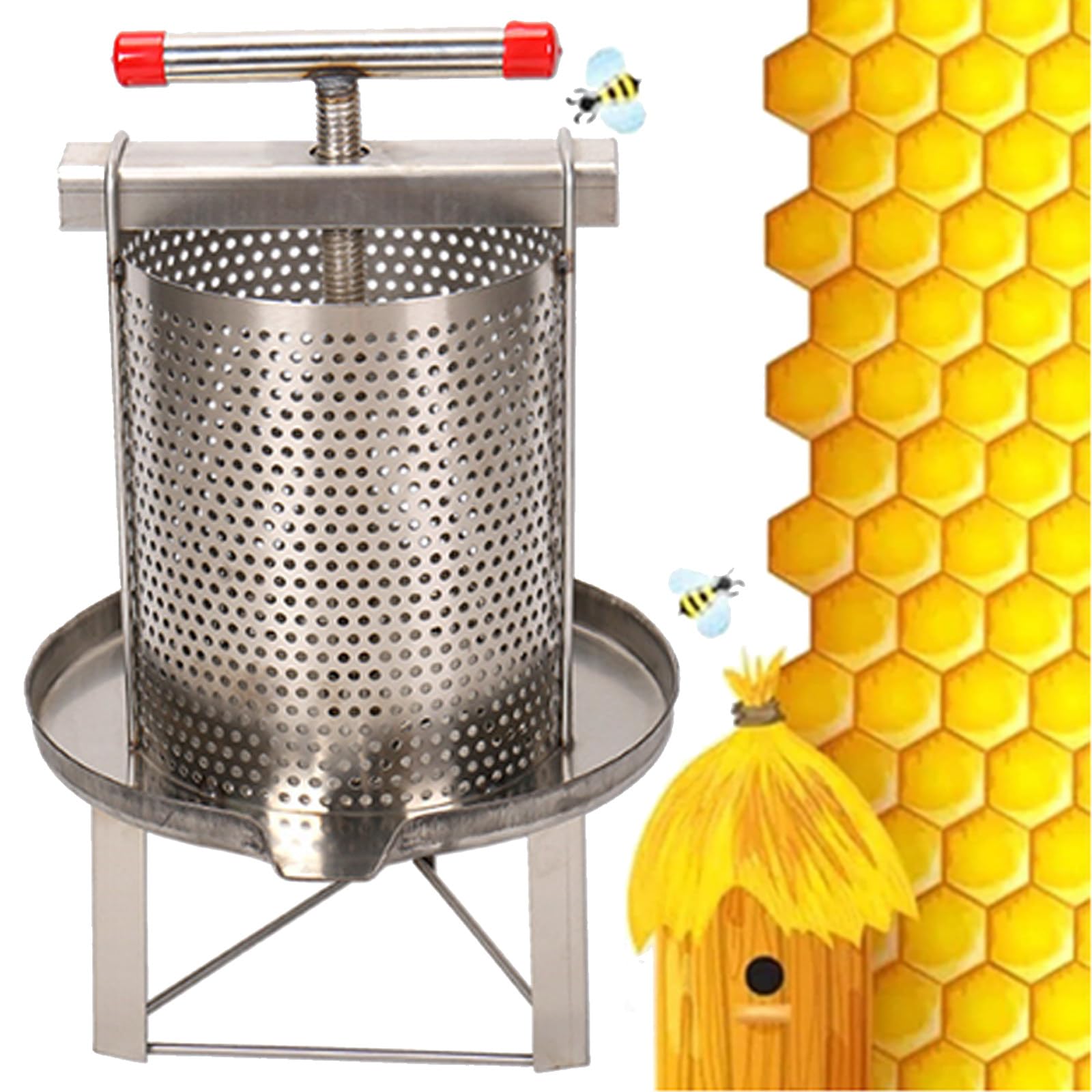 XCSCUK Stainless Steel Honey Presser, Beeswax Extractor,Manual Beekeeping Machine,Beekeeping Tool,for Wine Honey and Juice Making