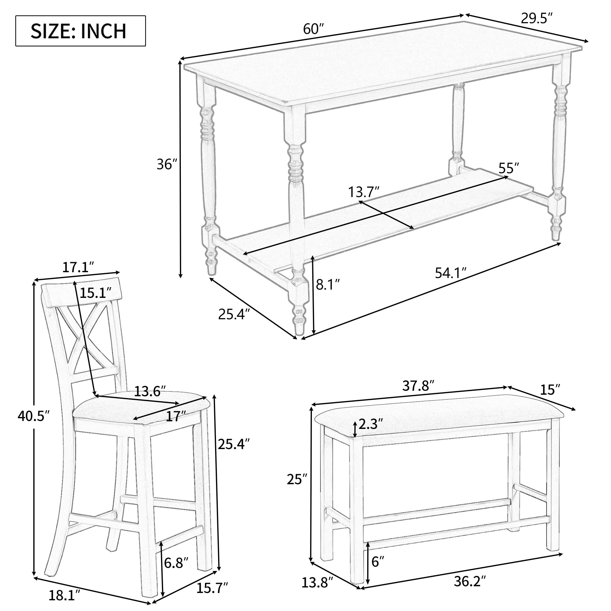 Buy Merax 6Piece Counter Height Table Set with Shelf, 4 Chairs, and