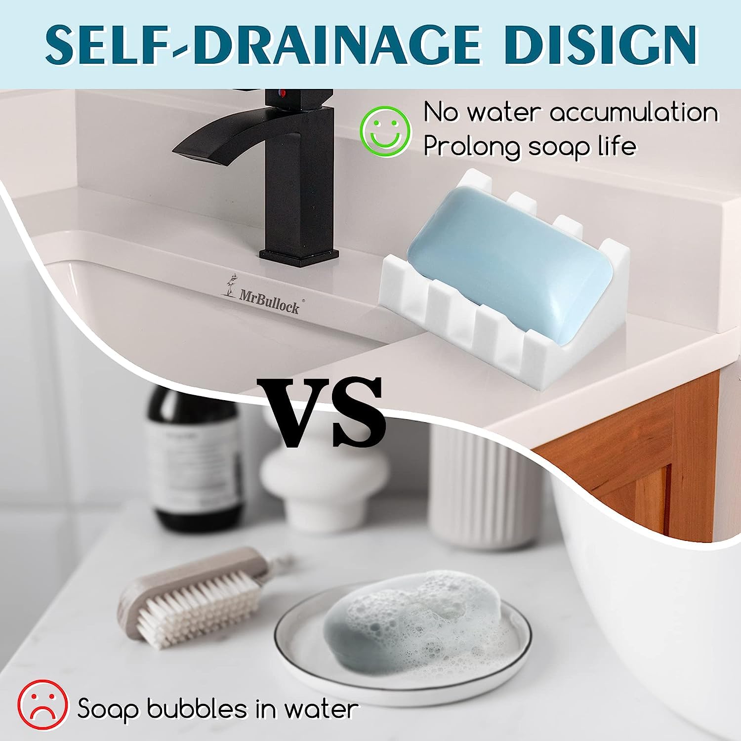 Jabonera de silicona con drenaje, jabonera para ducha, barra de cascada, bandeja de jabón con drenaje para accesorios de baño y cocina (blanco, 1)