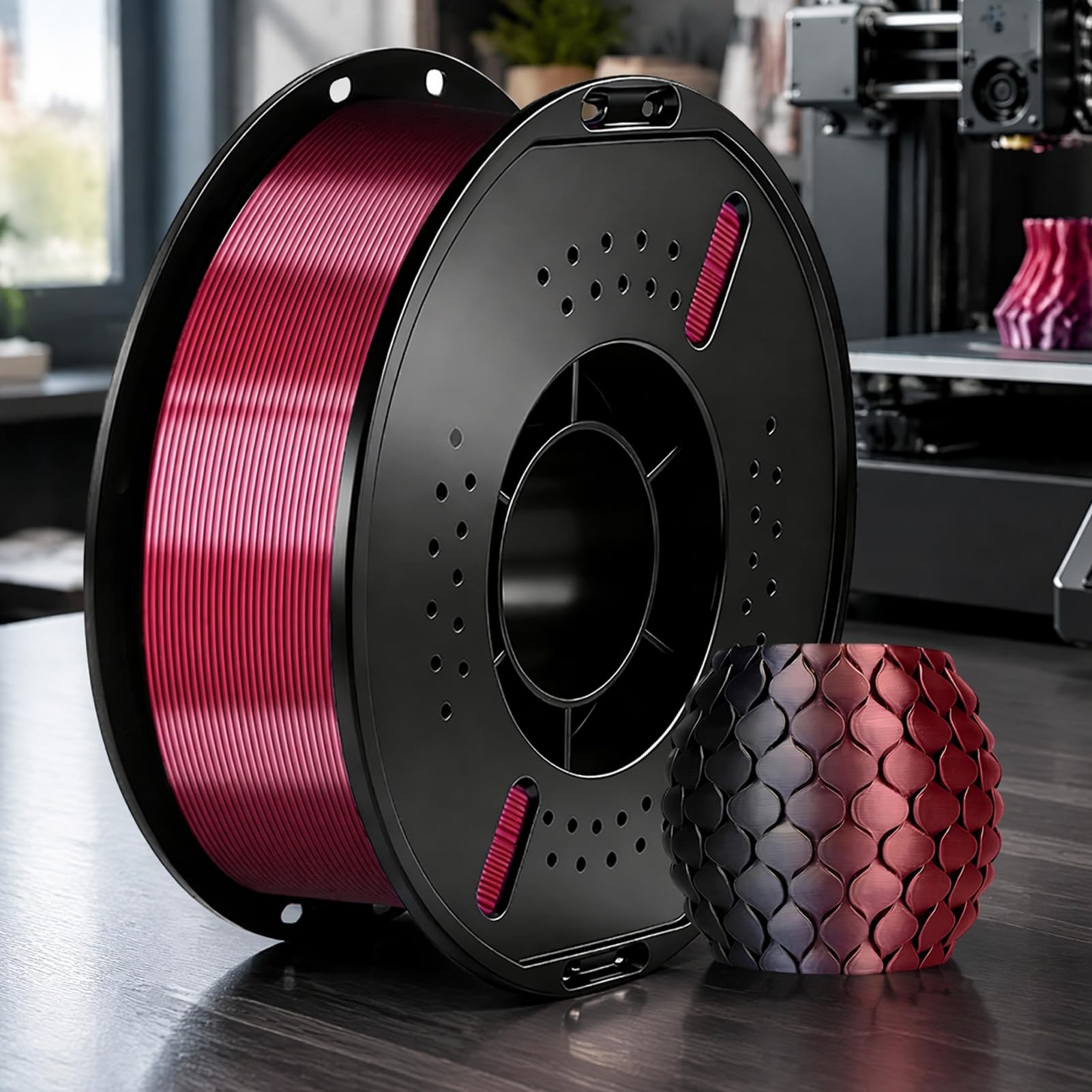 Filamento de impresora 3D de seda de doble color, filamento de carrete de 1.75 mm de 1 kg para impresión de alta velocidad E
