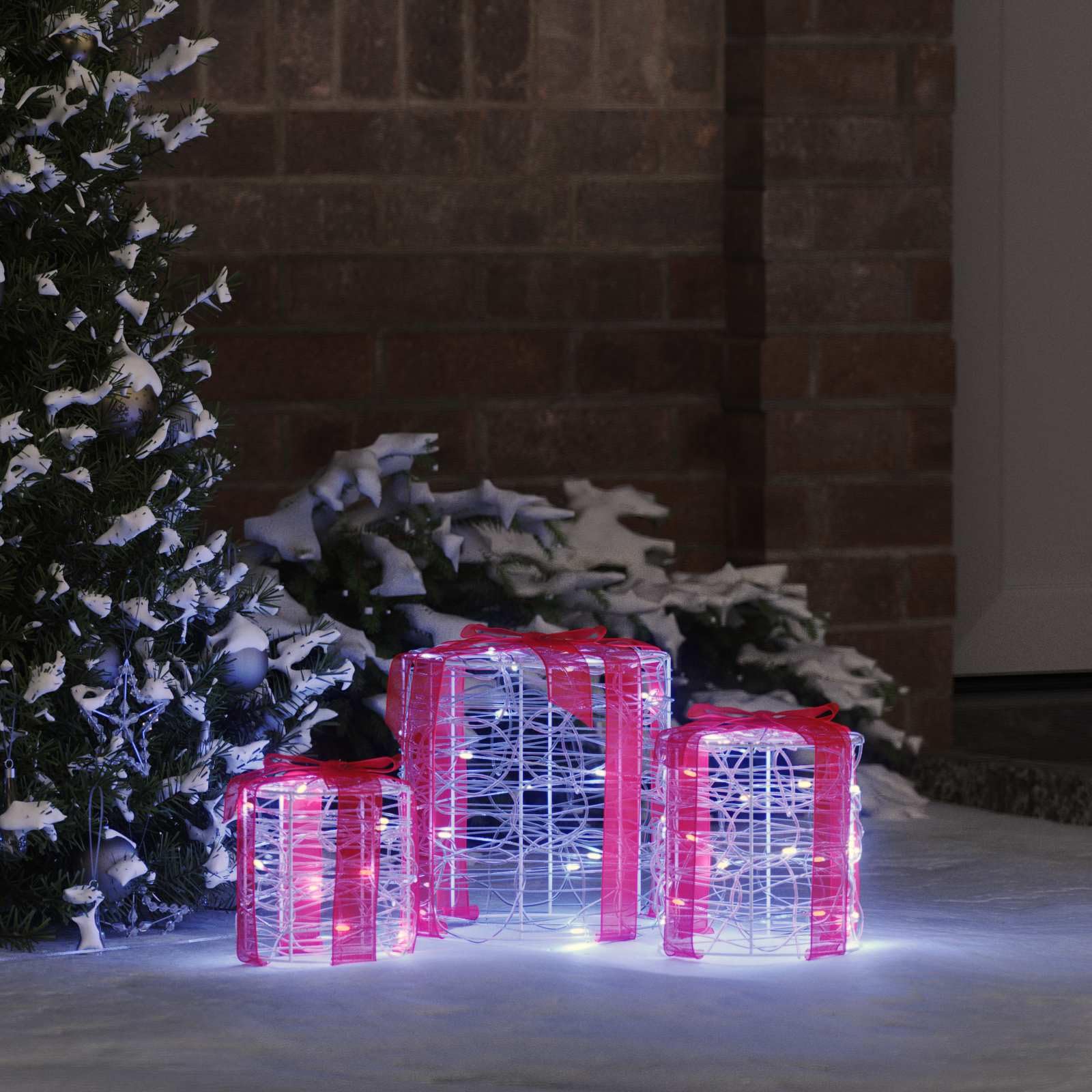 Caja de regalo decorativa Juego de 3 unidades de acrílico blanco frío con luces LED para Navidad festiva, elegante, duradero, versátil, ideal para salas de estar, oficinas, decoraciones