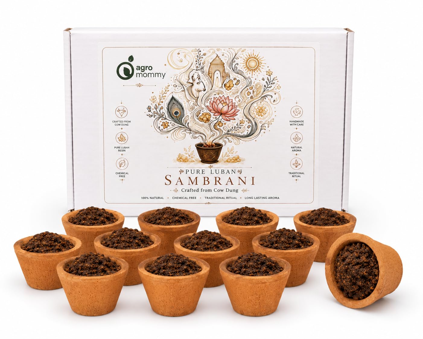 Pure Luban Sambrani Cups with Terracotta Holder (11 Cups) | Natural Cow Dung & Luban Resin Dhoop Cups | Chemical Free for Pooja, Havan, Meditation & Home Purification-image-18