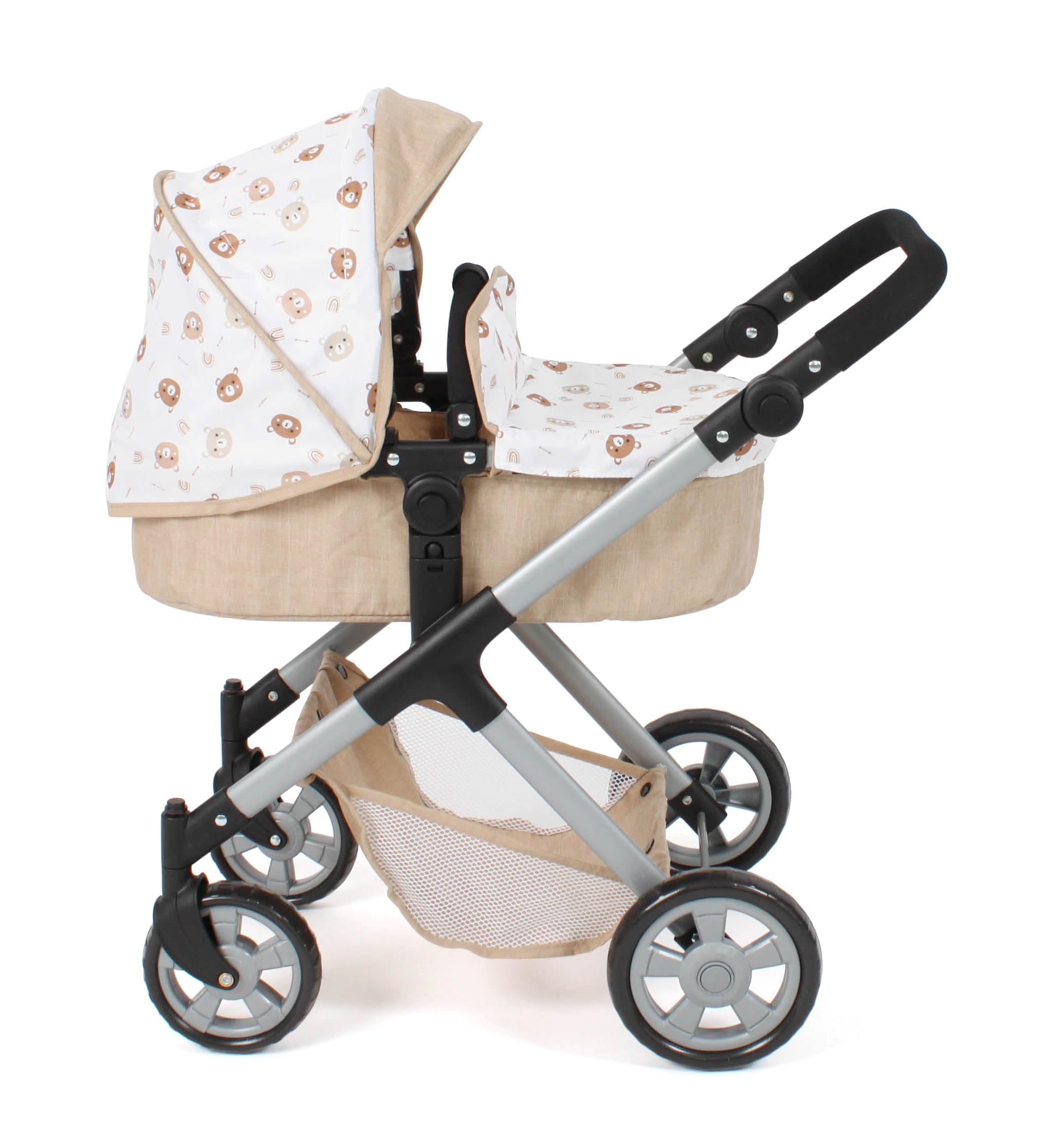 Bayer Chic 2000 Poussette combinée pour poupée Mila | 2 en 1 | Ours Beige | Poussette polyvalente 2 en 1 avec siège sport réversible, nacelle et roues pivotantes. Hauteur réglable (39-72 cm).