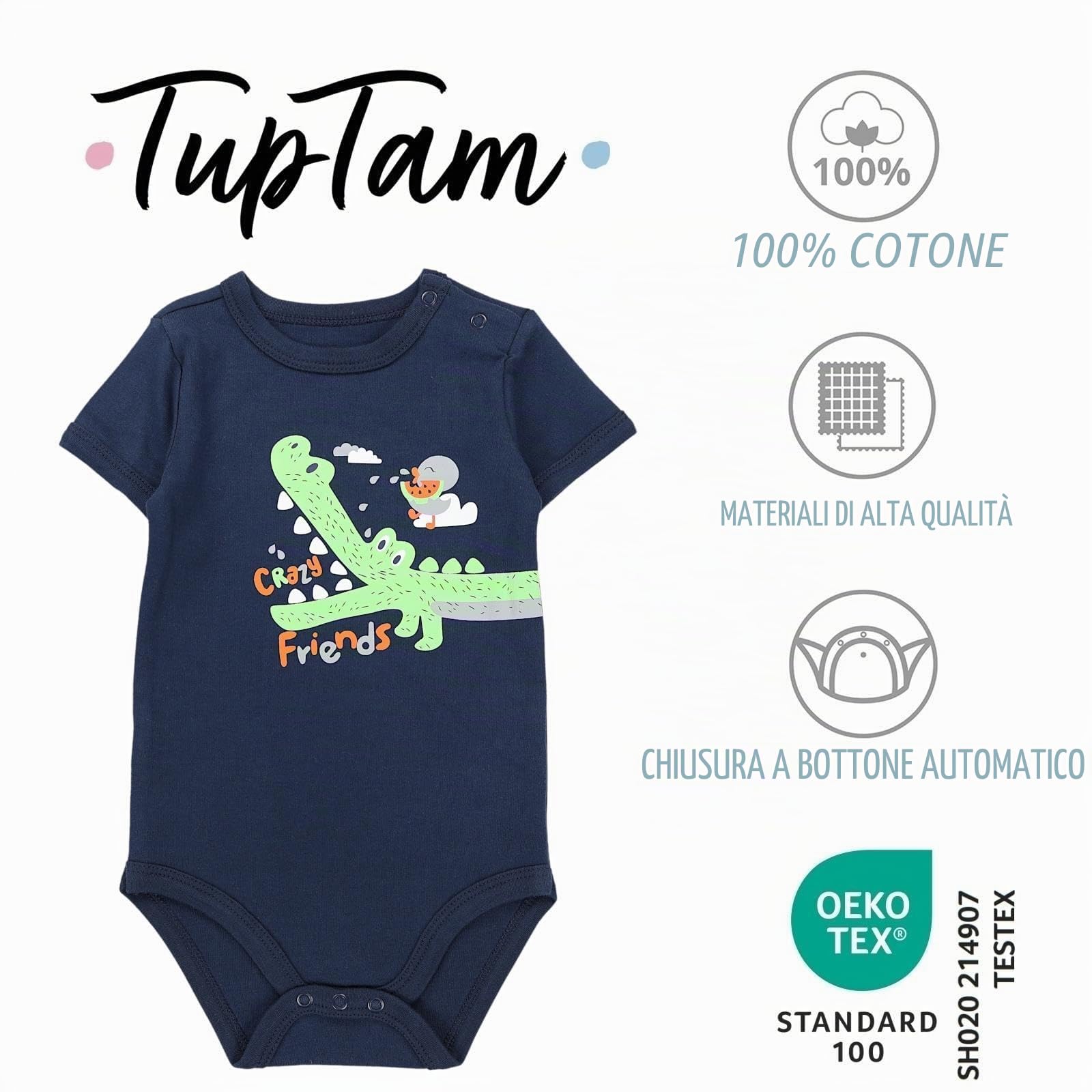 TupTam Body Neonato – Set 5 Body Bambino in Cotone – Body Neonato 0-3 Mesi Traspiranti e Comodi