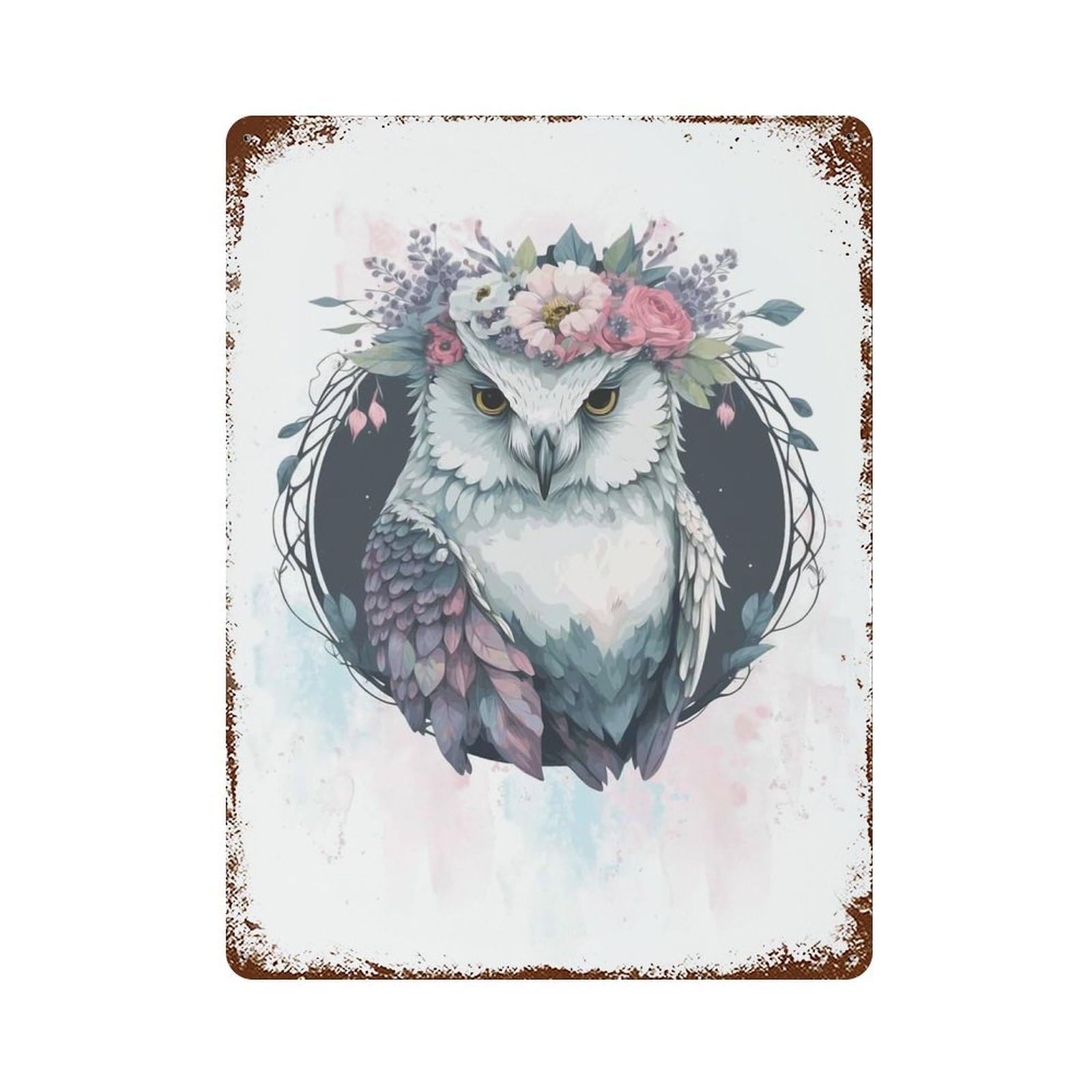 Snow Owl Watercolor Art Decorative Tin Sign 15.7"x11.8", Vintage Wall Decor for Basement, Hobby Room And Garage Decor