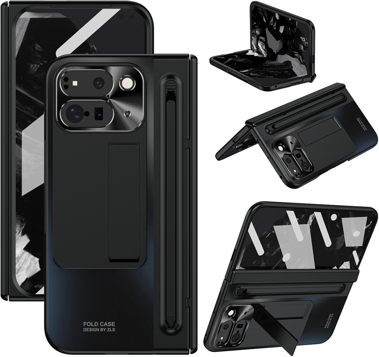 Miimall Funda plegable para Google Pixel 10 Pro con soporte para bolígrafo y bolígrafo, protector de pantalla de vidrio templado, soporte oculto,