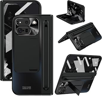 Miimall for Google Pixel 10 Pro Fold Case with Pen & Pen Holder, Google Pixel Fold 10 Case Screen Protector Hidden Kickstand Hinge Protection Comfortable Grip Slim Rugged Phone Cover, Black