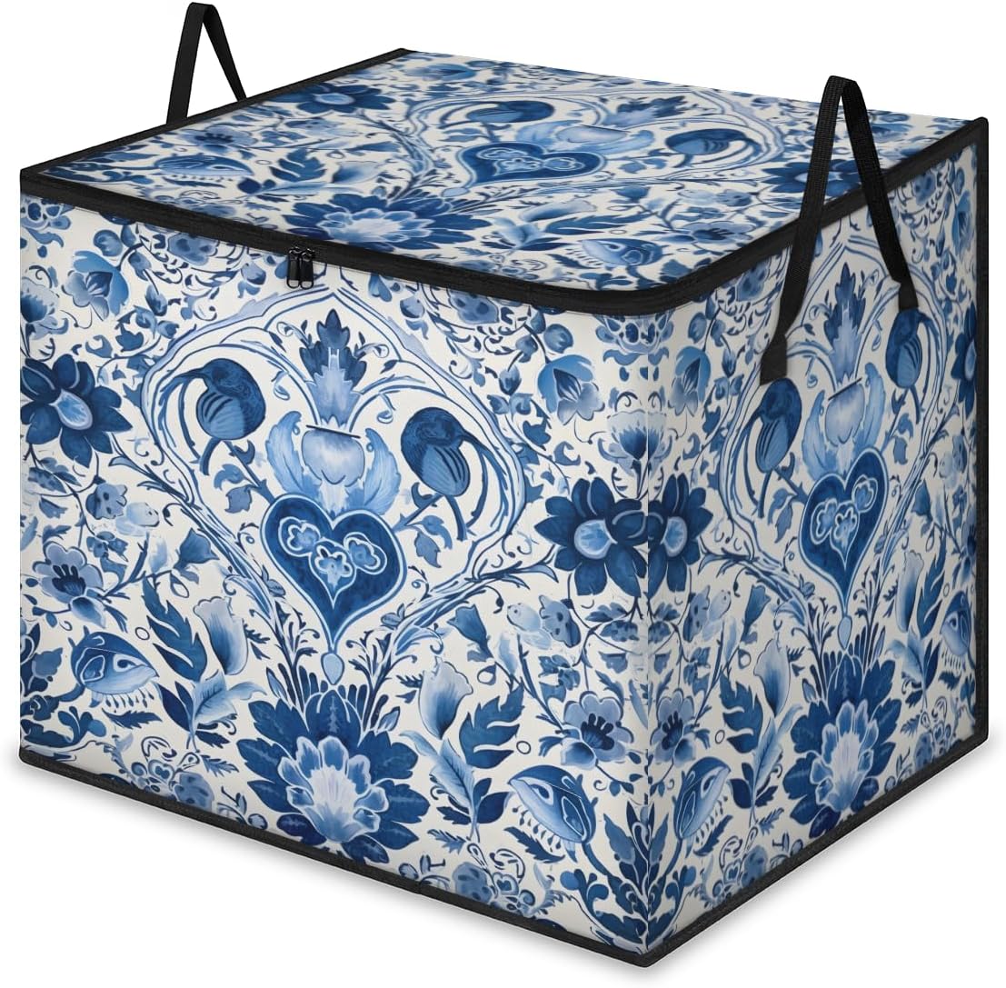Boho Floral Large Storage Bags, Fabric Bed Storage Containers, Foldable Closet Organizers for Blanket, Clothing, Comforter, Bedding, Vintage Floral