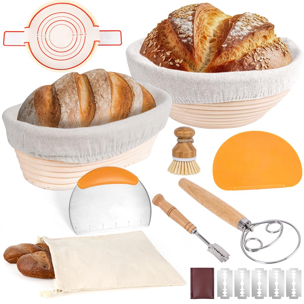 Remingtape Lot De 8 Paniers à Levure Ronds Pour Pain - Banneton Avec Inserts Et Spatules Rondes