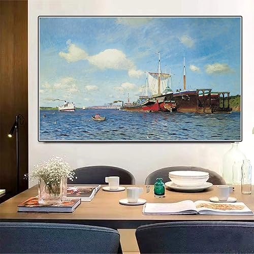 Miniatura 4 de Pinturas famosas Impresión de lienzo Levitan Isaac Ilich "Viento fresco. Volga" Lienzo Imagen de arte de pared para decoración de oficina 60x96cm
