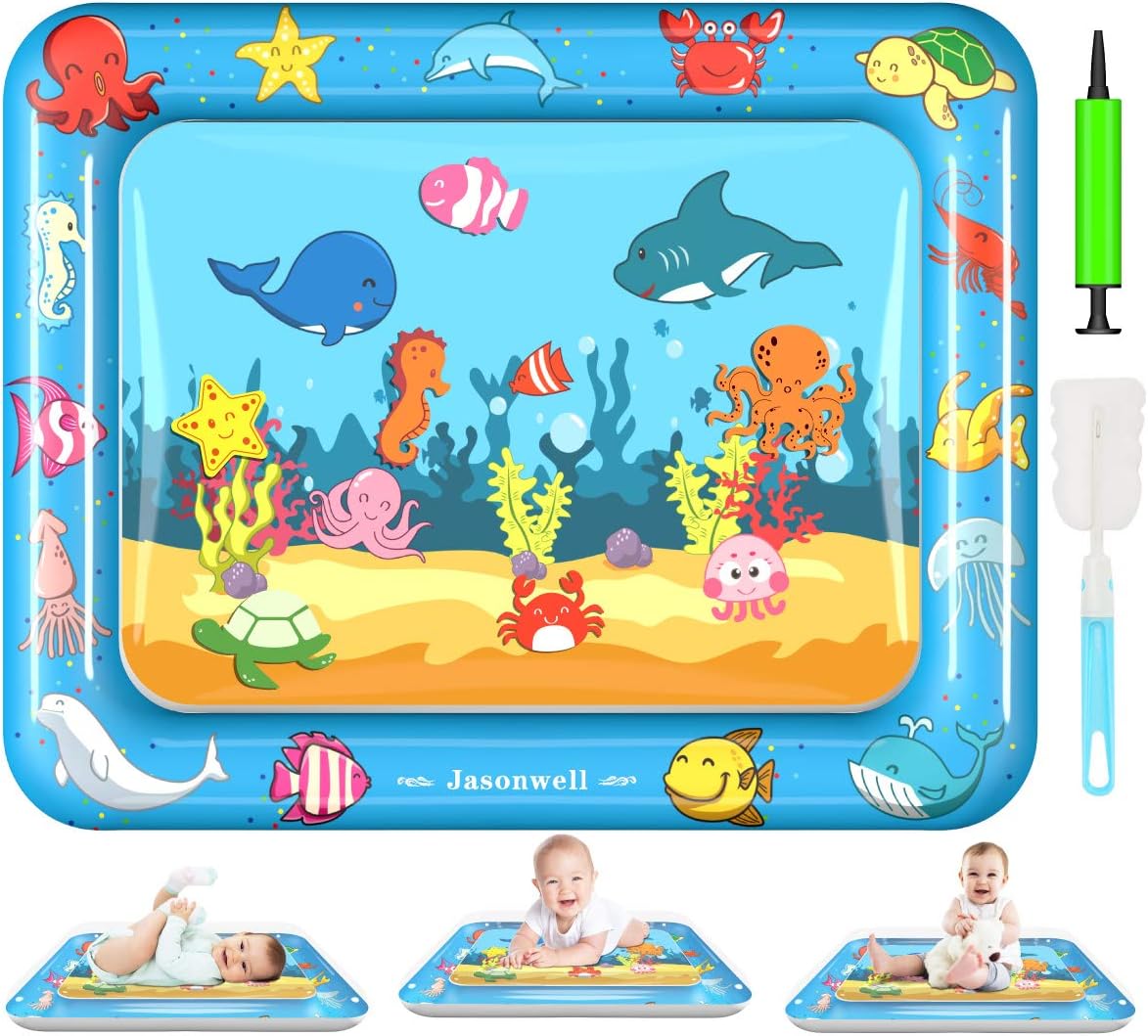 Jasonwell Tummy Time Water Mat Baby Toys 3 6 9 12 Months Old 30X24 Inches X-Large Infant Toys Inflatable Water Play Mat for Newborn Boys Girls Play Activity Center