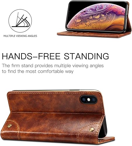 Miniatura 9 de Sinianl Funda de cuero tipo cartera con tapa de material TPU para iPhone Xs MaxXRXSX88 Plus77 Plus66 Plus, Marrón
