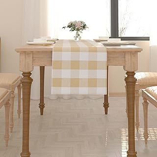 Cotton Beige & White 2 Side Buffalo Check Farmhouse Table Runner for Family Dinners or Gatherings, Indoor or Outdoor Parties, Everyday Use (12" x 36")