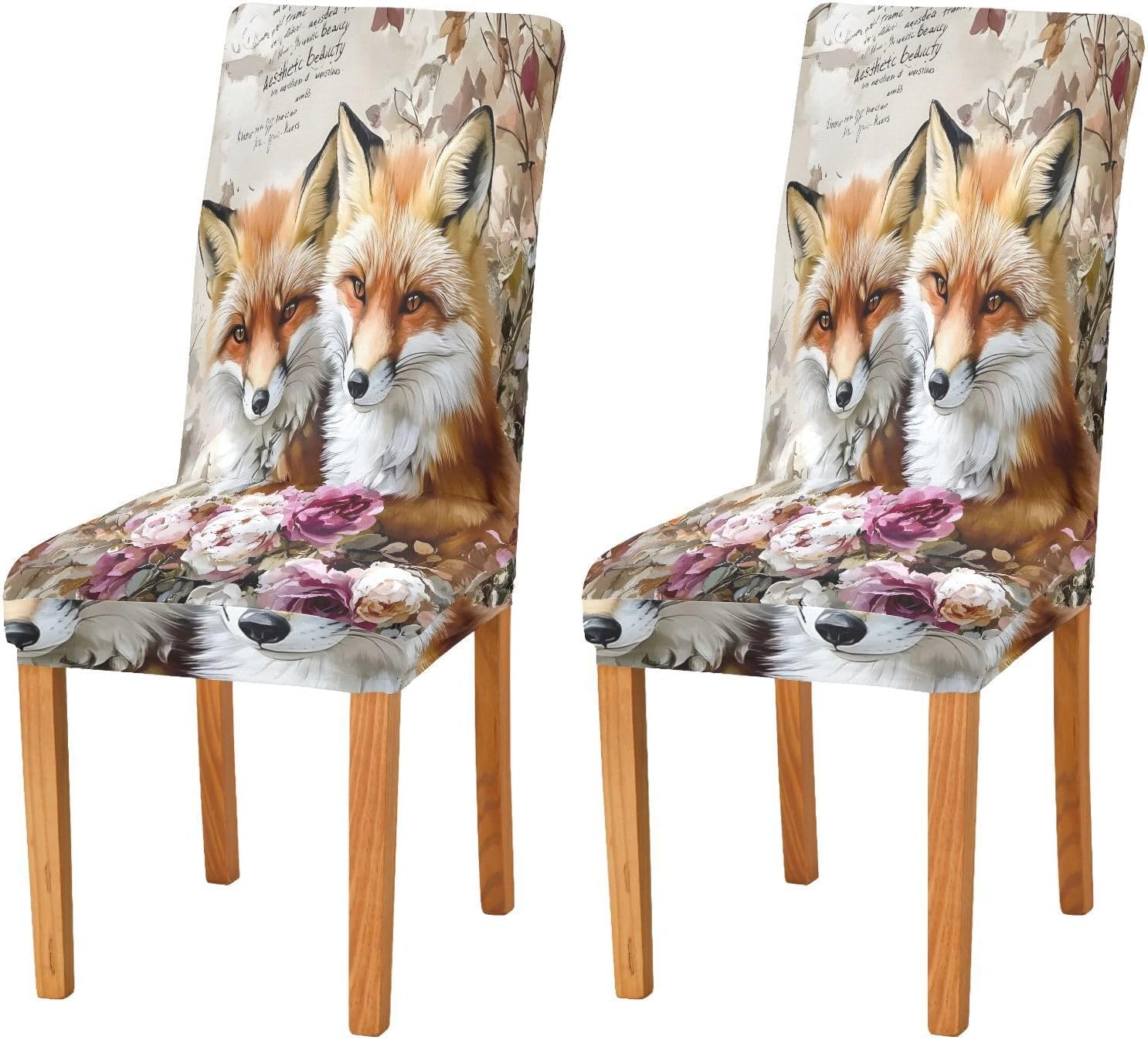 ALAZA Chair Covers for Dining Room, Watercolor Retro Fox Stretch Chair Cover Sets Chair Protector Removable Washable for Ktichen Restaurant Hotel