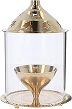 Brass Akhand Jyot Diya with Glass Cover Shade Stand Decorative Star Holes Religious Oil Lamp Lantern Pooja Item for Puja Aarti Indian Festival Navratri Diwali Havan Home Décor (No2-14.5cm)