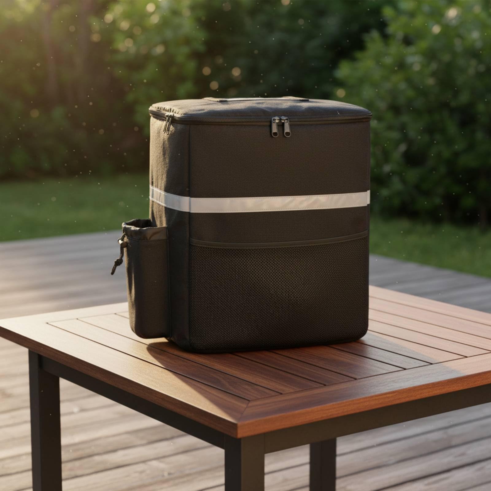 Glacière Portable Sac Isotherme Sac à, Noir, Noir Avec Bandes Réfléchissantes Argentées Avec Extension