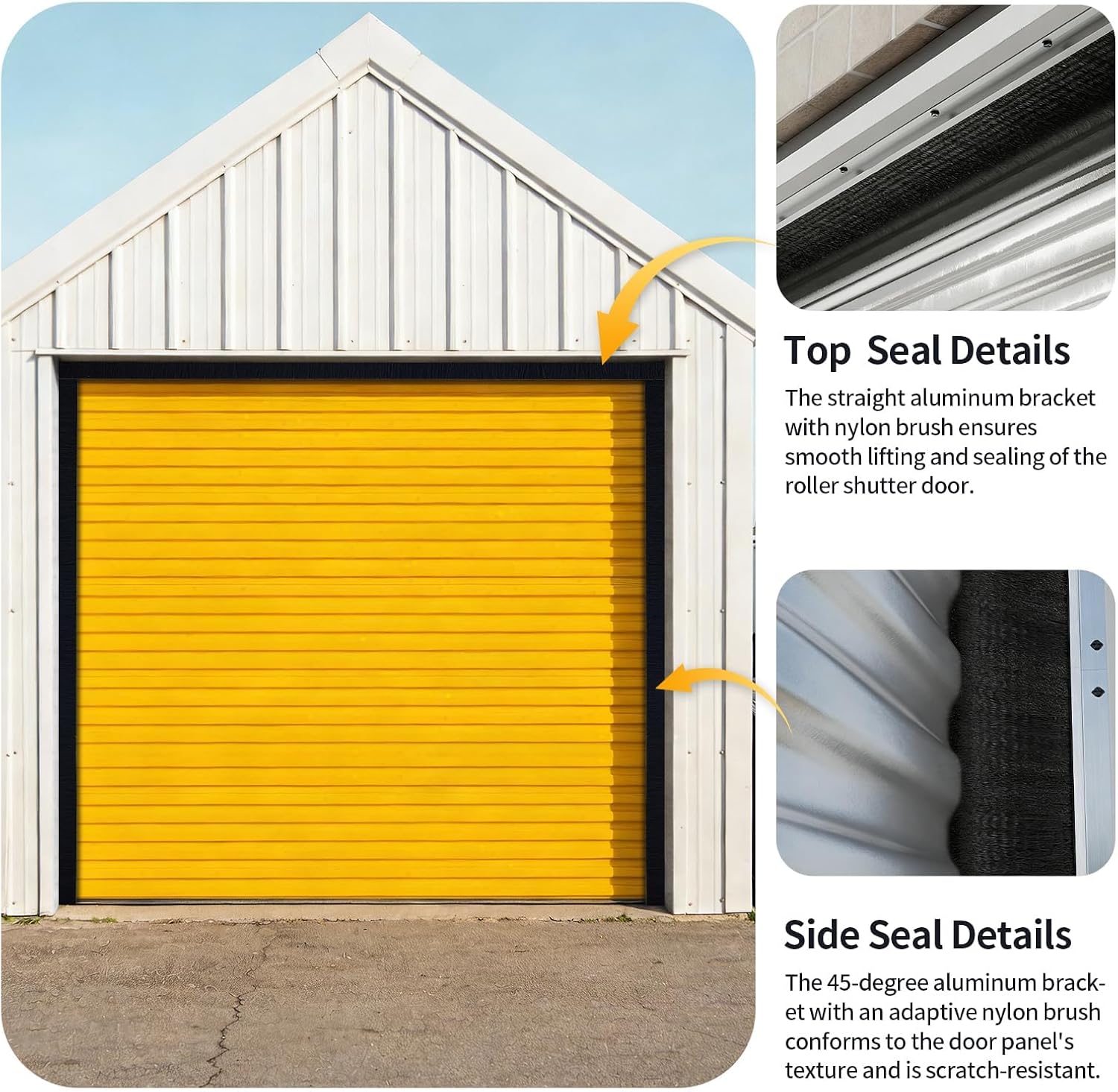 10x10 FT 3" Garage Brush Seal Kit for Roll-Up & Commercial Doors, Heavy Duty Nylon Brush Door with Aluminum Track, Weatherproof for Warehouse, Storage Unit, Shop, Barn, Pest Proof