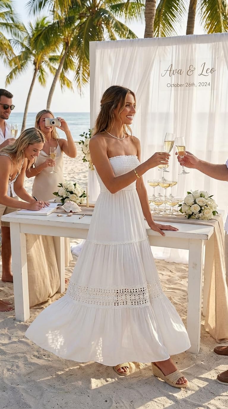 ZESICA Women's 2026 Summer Bohemian Strapless Off Shoulder Lace Trim Backless Flowy A Line Beach Long Maxi Dress - Image 8