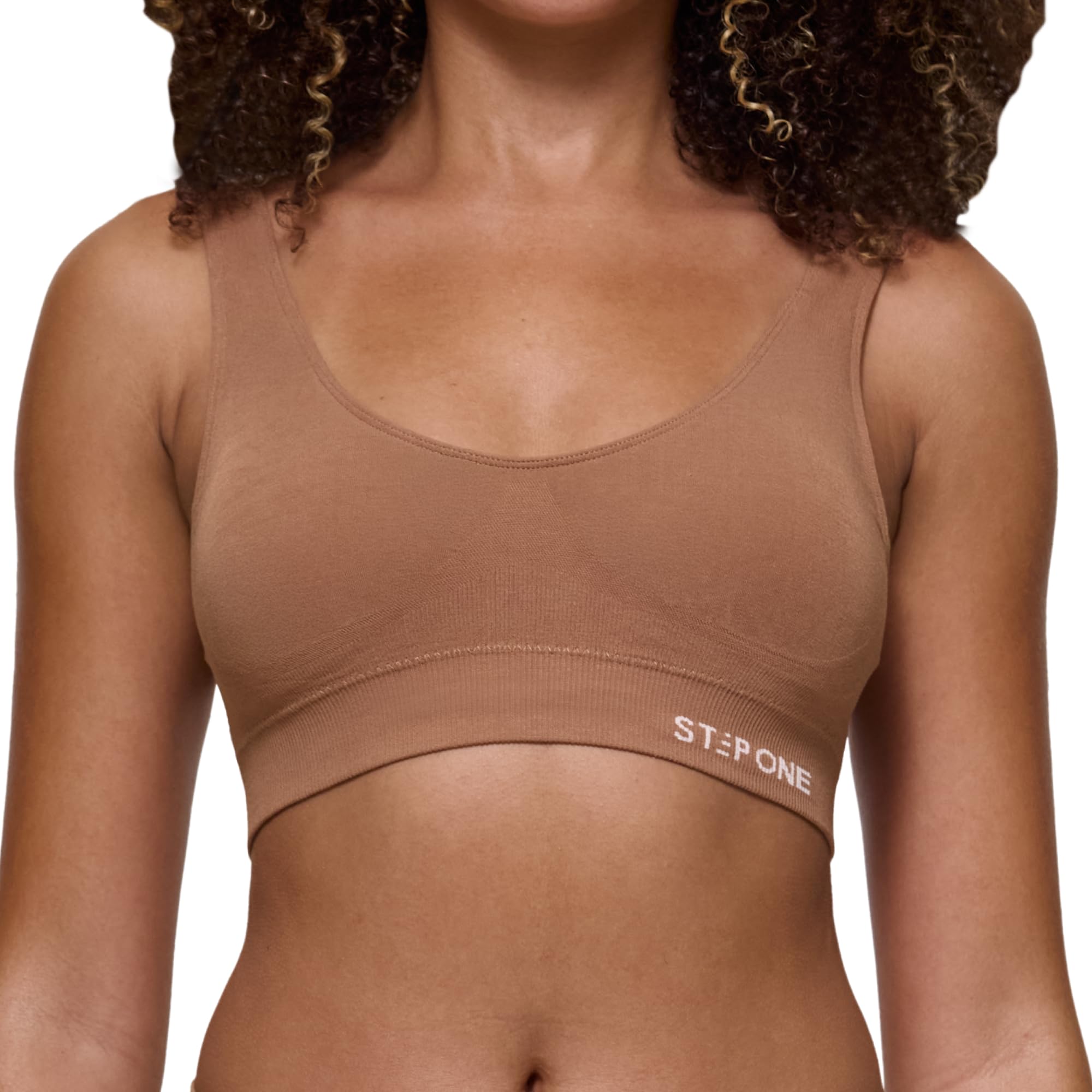 STEP ONE Smoothfit Bra. Ultra-Soft Women's Everyday Bra, Lifts & Supports and Feels Invisible on, Breathable Bamboo Moisture Wicking with Removable Cups Tan S