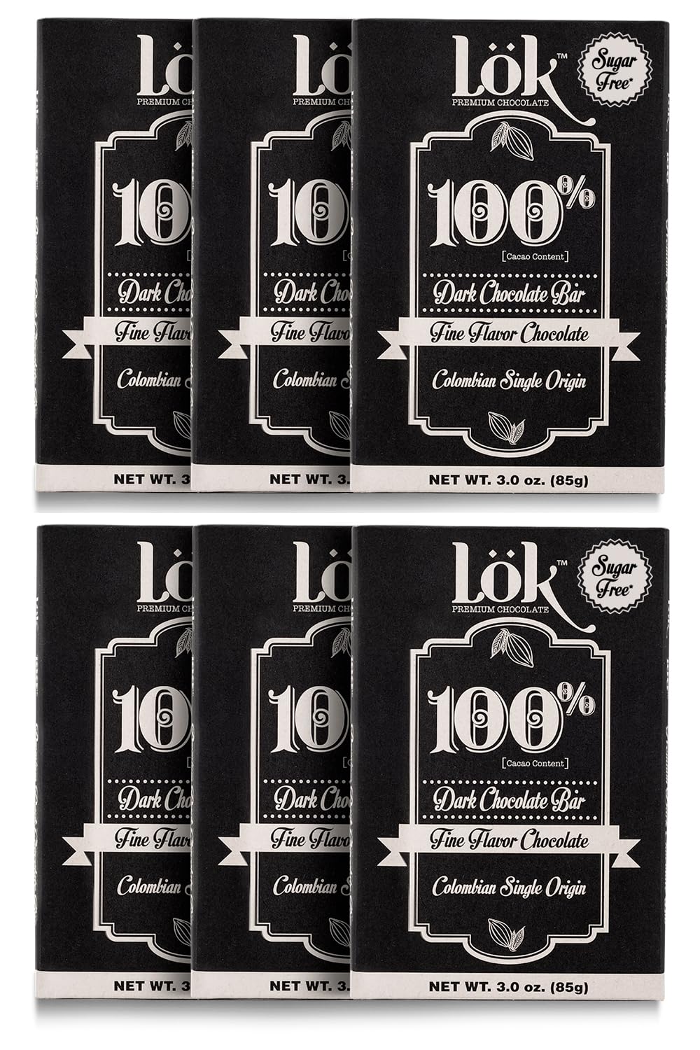 Lök Foods Dark Chocolate Bar 100% Cacao | Fair Trade, Kosher, Gluten Free, Vegan, Bean-to-Bar, Sugar-Free, No Sugar Alcohol, No Artificial Sweetener, Keto Friendly, Low-Carb, Paleo | 3.0 Ounce 6 Pack