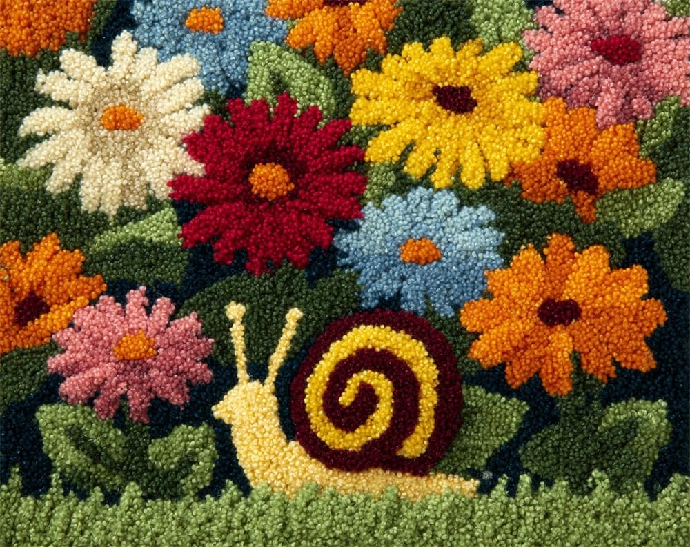 Kitquiver Rug Making Kits for Adults Latch Hook Snail On A Flower Crafts Crochet Yarn with Pre-Printed DIY Handmade Embroidery Needlework for Home Decoration 21X29In