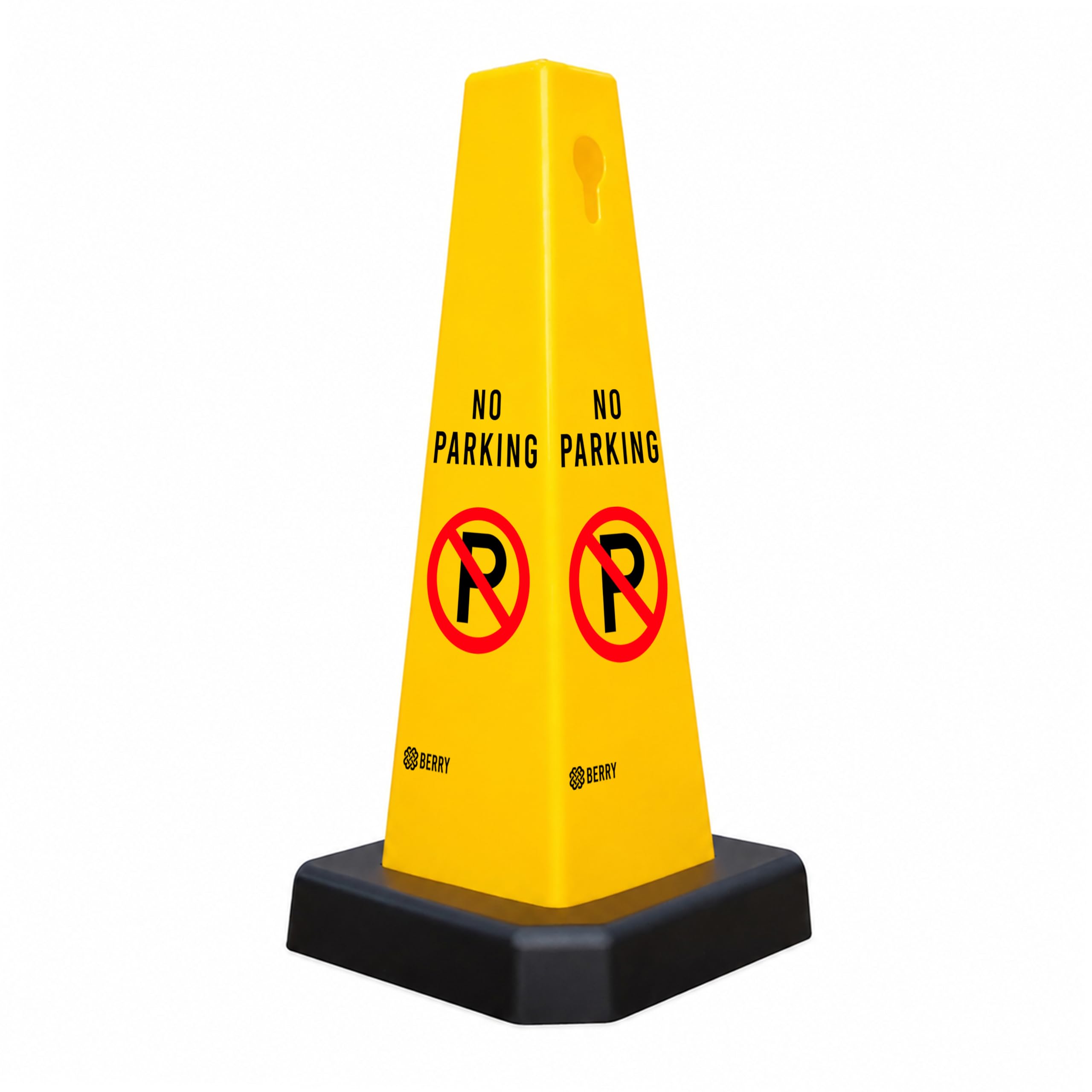 Berry No Parking Cone with Weighted Base | 4-Sided No Parking Warning Cone Yellow | Portable Traffic Safety Cone for Driveways, Loading Bays, Garages & Commercial Areas
