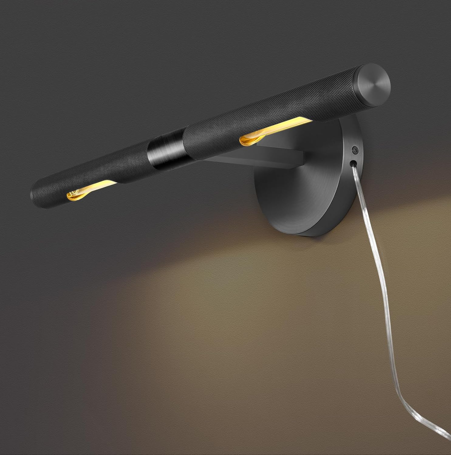 Knurled Picture Light, 19in Black Picture Light for Wall, Plug-in or Hardwired, Dimmable Gold Art Lights, Wall Sconce for Pictures Frame, Painting Wall Lights, Bathroom Wall Sconce, Bulbs Included