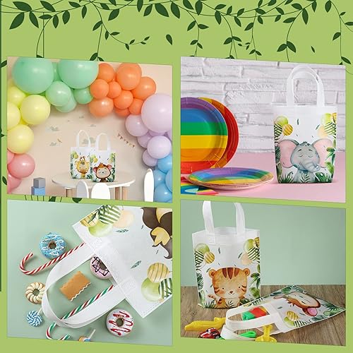 Miniatura 6 de 24 bolsas de golosinas de safari en la selva, bolsas de regalo de animales con asas, bolsas de regalo de safari no tejidas, bolsas de dulces de