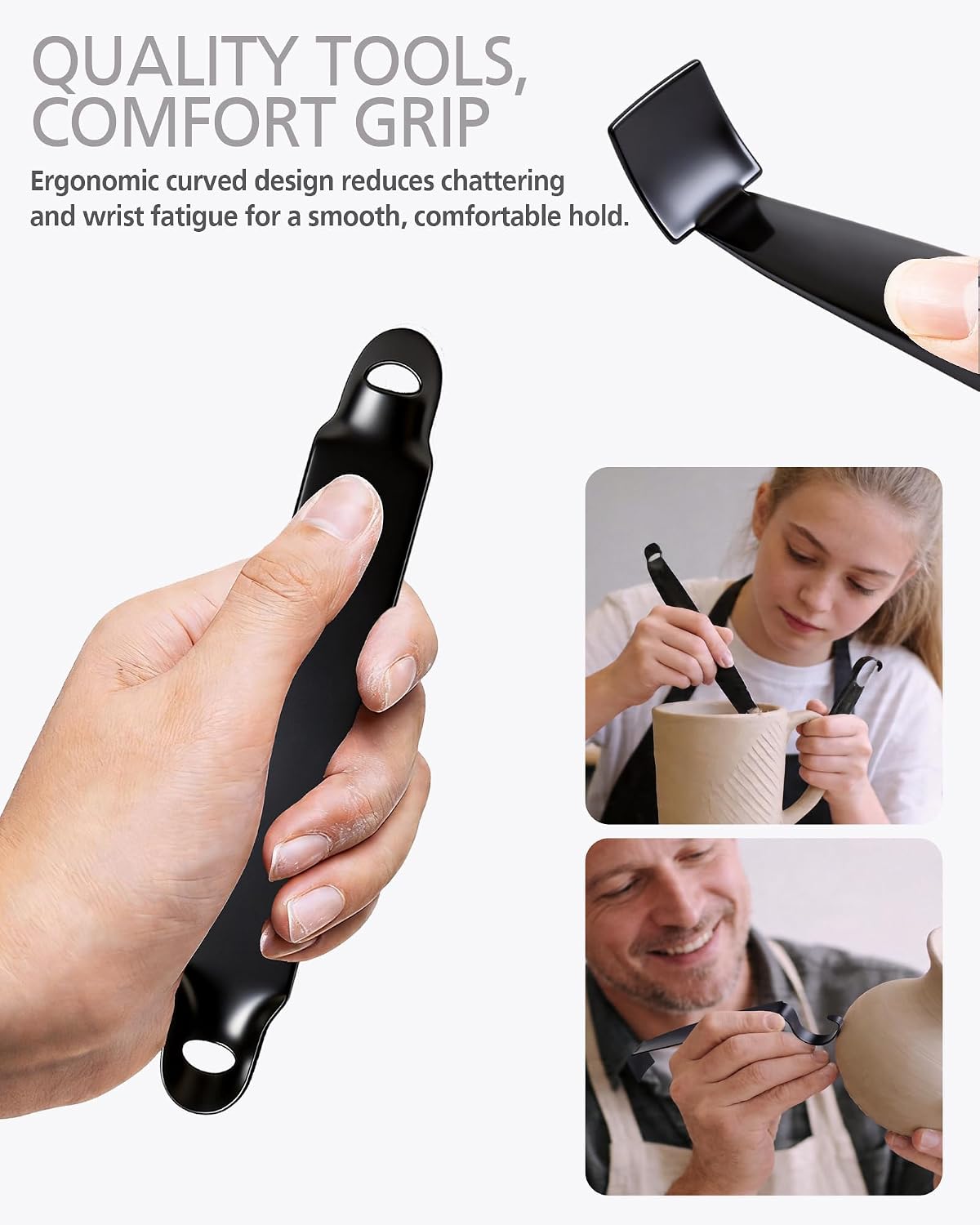 Pottery Trimming Tool Set - Pre-Sharpened Double Ended Clay Trimming Tool & Texture,Scraper with Carry Bag, Electroplated Carbon Steel Pottery Tools for Wheel Throwing,Pottery Supplies