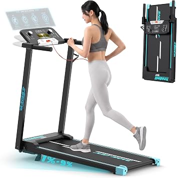 TENBOOM Treadmill, Room Runner, Walking Machine, Foldable, Stepless Adjustment, 3.0 - 30.9 mph 1 - 14 km/h, Highly Functional, Inclined, 9% Compact, Electric, Treadmill, Thin, Load Capacity 330.7 lbs 150 kg, Wide Running Surface Training Machine, LCD Display, Space Saving, Quiet, Easy Assembly, Convenient for Home, Office, Unisex