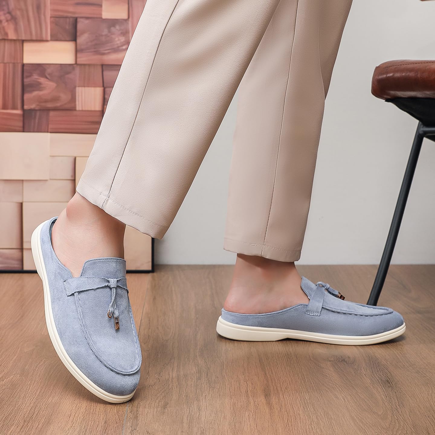 Mocassini Mules Senza Tallone Uomo Pelle Scamosciata Scarpe Slip On Leggere Casual per Uso Quotidiano